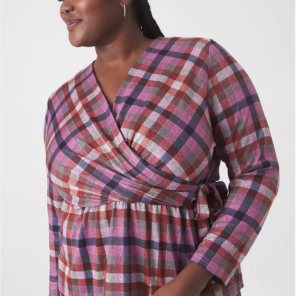 BRAND NEW - Lane Bryant Classic Faux-Wrap Plaid Peplum Blouse